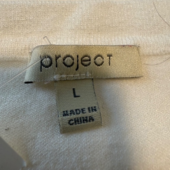 white crew neck sweater with color stripes on sleeves, large - Picture 7 of 8